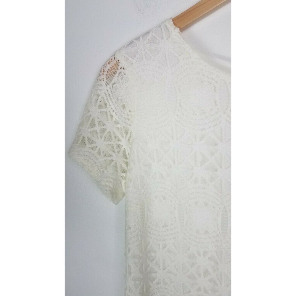 Lulus Sz. S Love You For Eternity White Short Sleeve Lace Shift Dress Off White - Picture 4 of 8